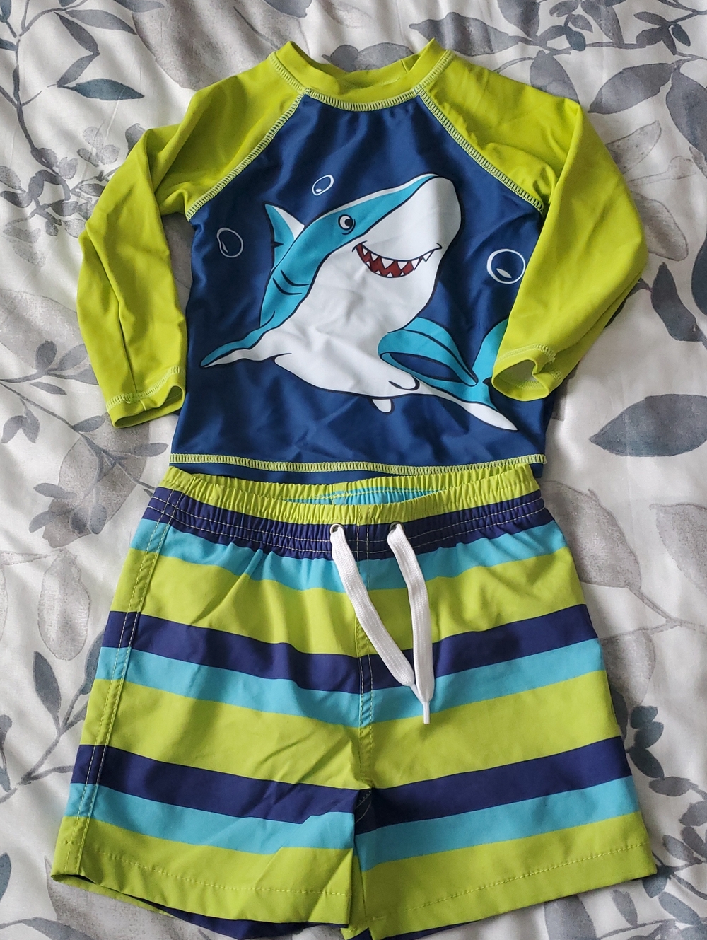 Kids Shark Rash Guard Set - Lime & Navy